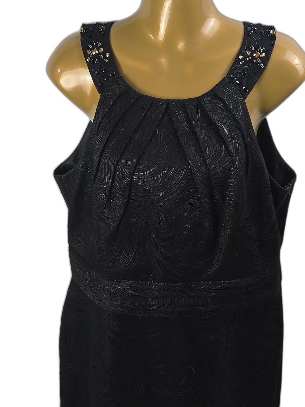 TAHARI Black Crystal Embellished Sleeveless Cocktail Dress Sz 12 Midi Formal - Picture 2 of 9